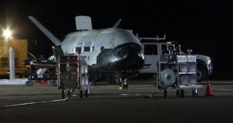 This is the first X-37B space plane, imaged here shortly after landing at the VAFB, on December 3, 2010