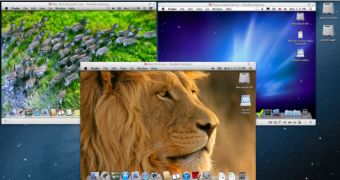OS X Snow Leopard, Lion, and Mountain Lion operating systems running side by side on a Mac using Parallels Desktop