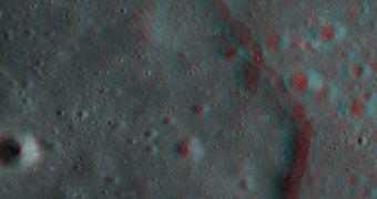 This 3D image of the lunar surface was pieced together from data collected by the NASA Lunar Reconnaissance Orbiter