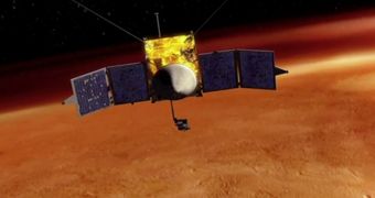 Artist conception of MAVEN around the red planet