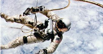 Astronaut Edward H. White II, pilot for the Gemini-Titan 4 space flight, floats in zero gravity of space