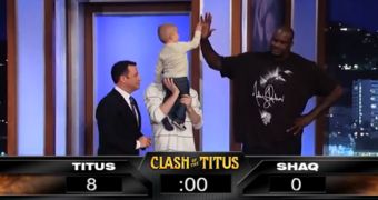 Shaq, 2-Year-Old Titus Have Shooting Contest on Kimmel, Shaq Loses – Video