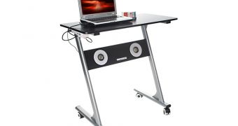 Sharper Image Makes Compact Computer Desk with Speakers