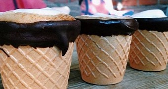 Coffee shop serves its drinks in waffle cones dipped in chocolate