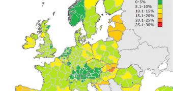 This map shows unemployment rates in Europe, for 2010