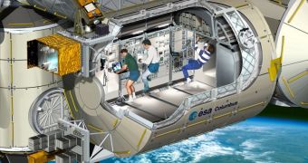 An artist's impression of Columbus, a cutaway view, the European laboratory module of the International Space Station.