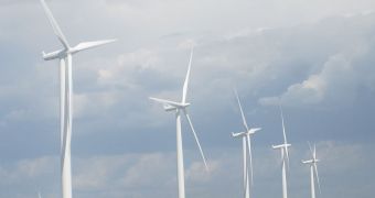 Siemens Wind Power turbines in a wind farm.