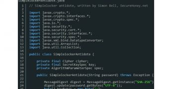 Code snippet from Java app that decrypts files affected by Simplocker Trojan