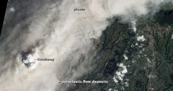 Mount Sinabung ash plumes, as seen by EO-1 on January 16, 2014