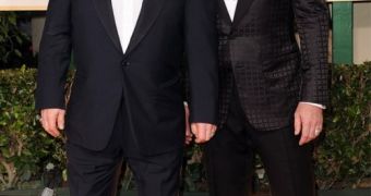 Sir Elton John and David Furnish on the red carpet at the Golden Globes 2012