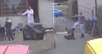 CCTV footage of the man beating his imprisoned "slave"