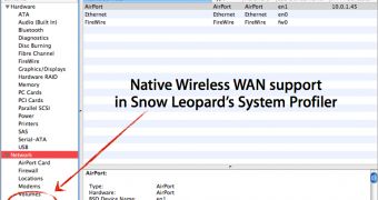 An artist's conception of Snow Leopard's System Profiler listing native 3G Wireless WAN hardware