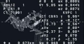 ISS seen through a camera on the Progress ship