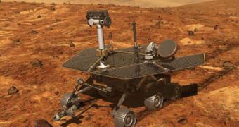 Artistic impression of the Spirit rover on the surface of Mars