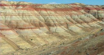 Thick, red rocks mark an ancient time in the Bighorn Basin near Worland, Wyoming