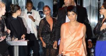 Jay Z, Beyonce, and Solange right after the now-infamous elevator fight