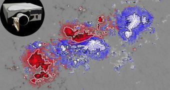 This image shows how magnetic fields evolved on the surface of the sun at an active region in February of 2011