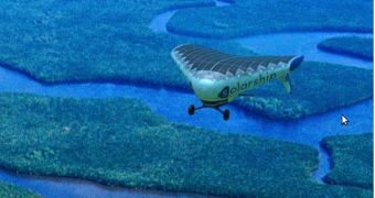 The innovative Solar Ship product is a hybrid aircraft able to gain lift from both buoyant gas and aerodynamics.