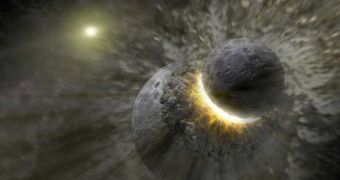 Artistic impression of a collision between Mercury and Mars