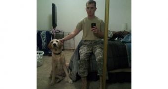 Soldier Brandon Harker is looking for his Labrador, Oakley