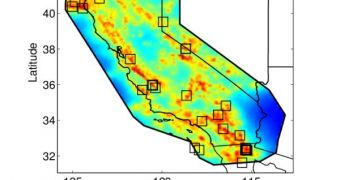Number and intensities of earthquakes in California, between 1 January 1981 and 1 April 2009
