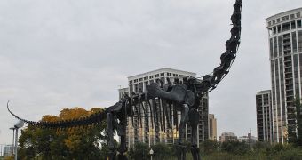 Bronze Brachiosaurus (a sauropod) mount outside of the Field Museum of Natural History, in Chicago, Illinois