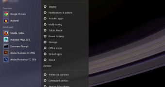 Windows 10 Start menu jump lists concept