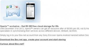 Sony Ericsson free cloud storage offer