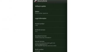 Sony Xperia ion "About phone" (screenshot)