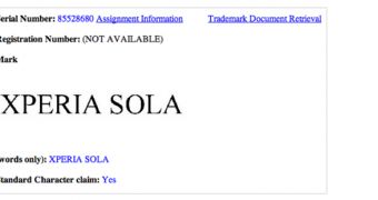 Sony "Xperia SOLA" trademark