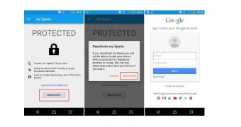 My Xperia Theft Protection uses Google credentials for authentification