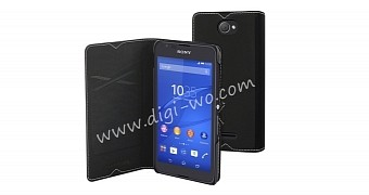 Sony Xperia E4 render with leather case