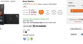 Sony Xperia L on pre-order in India