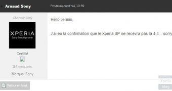 Sony Mobile France forum reply