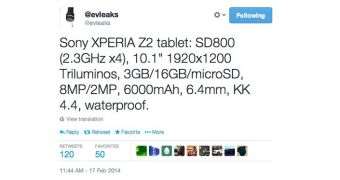 Sony Xperia Tablet Z2 gets its specs leaked