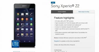 Sony Xperia Z2 at Bell