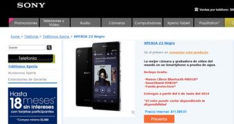 Sony Xperia Z2 store page