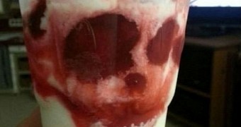 Ice cream sundae looks like it has a skull floating in it