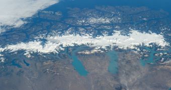Space image of the Southern Patagonia Ice Field, taken from aboard the ISS