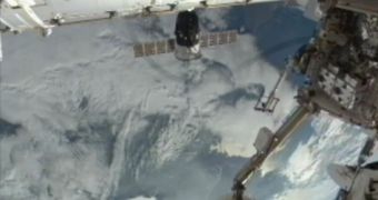 The Soyuz capsule docked to the ISS
