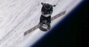 A photo of Soyuz TMA-01M in low-Earth orbit, as it was approaching the ISS