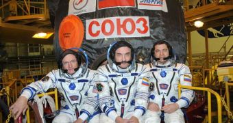 Image showing, from left, Scott Kelly, Alexander Kaleri and Oleg Skripochka