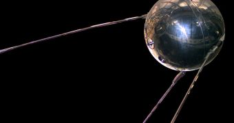 A replica of Sputnik 1, the first artificial satellite in the world to be put into outer space