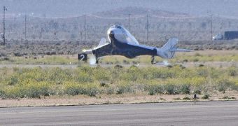 This is the SpaceShipTwo landing, after completing its fifth and longest test flight to date, on April 22, 2011