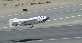 SpaceShipOne in 2004, during one of its successful flights that saw it winning the Ansari X Prize