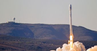 A Falcon 9 rocket launching from the VAFB, in California, on September 29, 2013, the first F9 launch from the West Coast