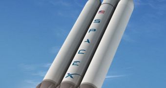 Artist's rendition of the Falcon Heavy rocket, which SpaceX says it could have ready in two years