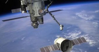 Artist's rendition of the SpaceX Dragon space capsule on its way to the ISS