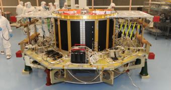 GSFC engineers working on a MMS spacecraft