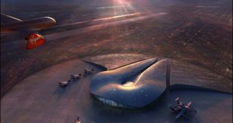 An artist's rendering of Spaceport America's terminal